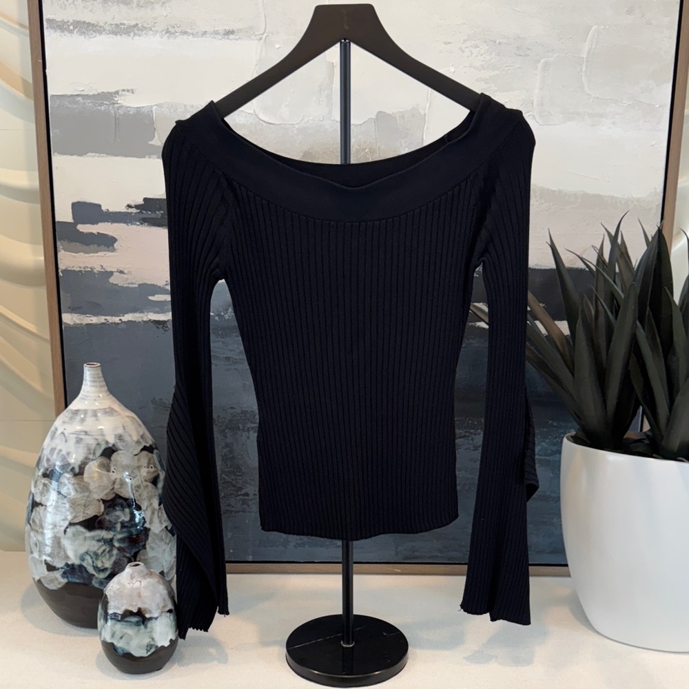 BCBGMaxAzria Black Ribbed Blouse